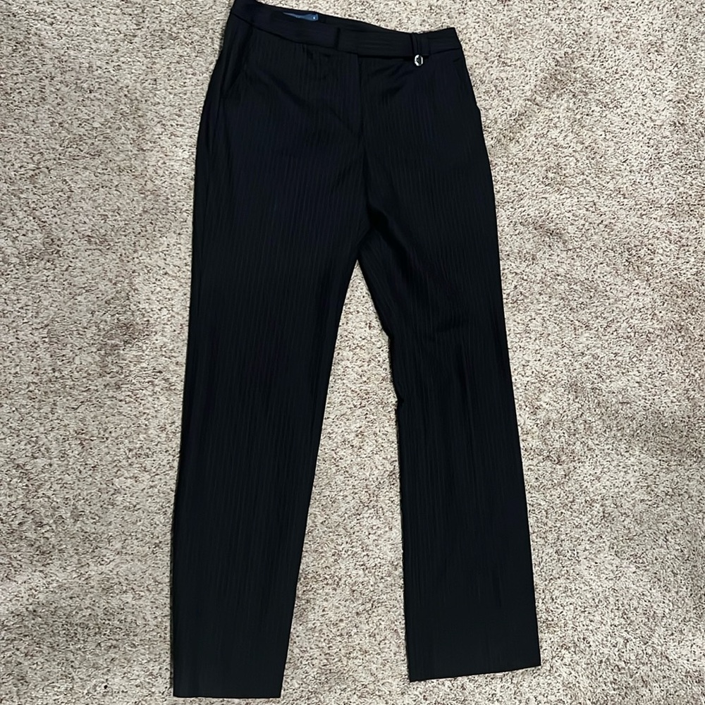 Wool straight leg pinstripe trouser with 32 inch inseam